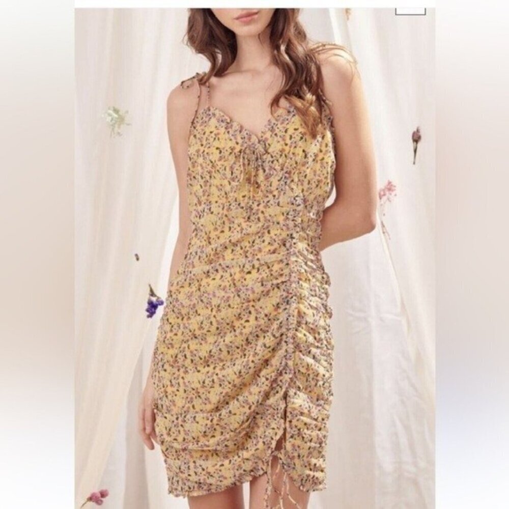 storia yellow floral dress mini aline women M cottage-core romantic VACATION - Picture 12 of 13